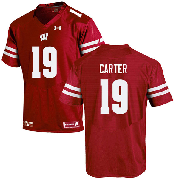 Men #19 Nate Carter Wisconsin Badgers College Football Jerseys Sale-Red - Click Image to Close